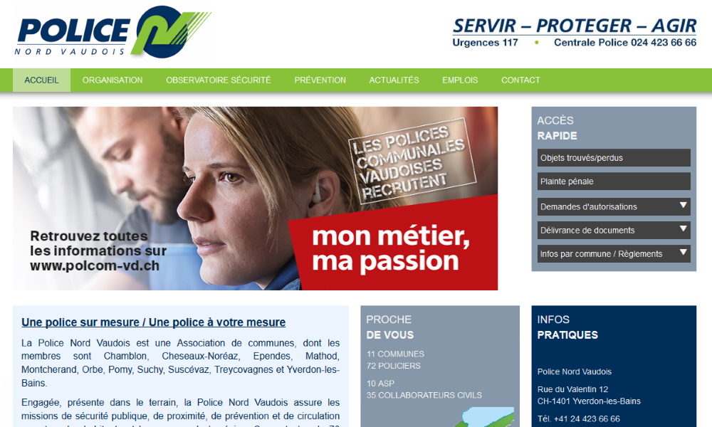 Page d'accueil du site de la police du nord vaudois policenv.ch
